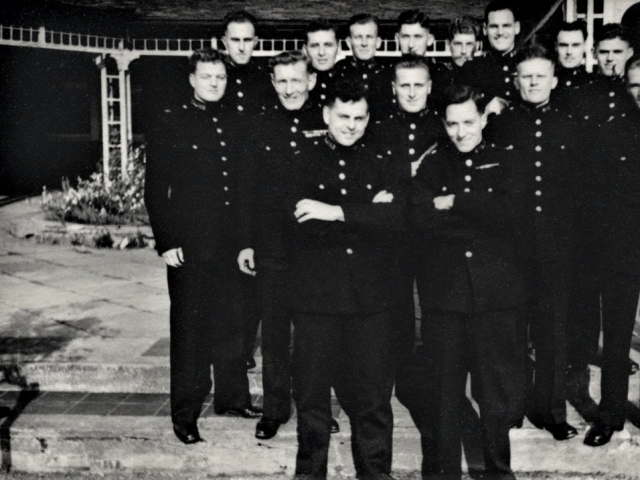 Metropolitan Police Training College, Hendon, England ... some of the first post-war recruits ... Douglas Reeman front row right.