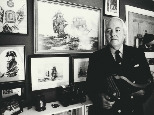 Douglas Reeman in his study (photo copyright The Surrey Advertiser).